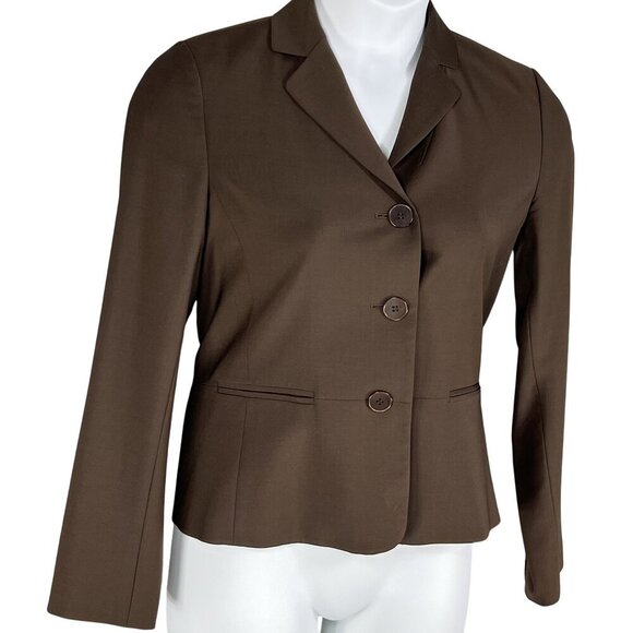 Talbots Womens 6 Chocolate Brown 87% Wool 3 Button Tailored Blazer Career Jacket - Picture 5 of 14
